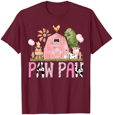 Paw Paw Pink Farm Animal Birthday Kids Matching Family T-Shirt - T-Shirt | Maroon