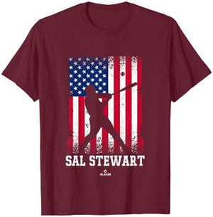 American Flag Swing Sal Stewart Prospect Baseball Fan Gear T-Shirt - T-Shirt | Maroon