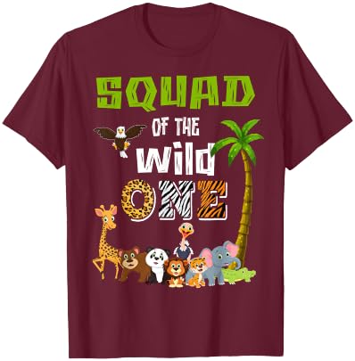 Squad Of The Wild One Zoo Themed 1st Birthday Party T-Shirt - T-Shirt | Maroon