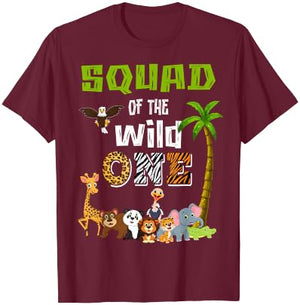 Squad Of The Wild One Zoo Themed 1st Birthday Party T-Shirt - T-Shirt | Maroon