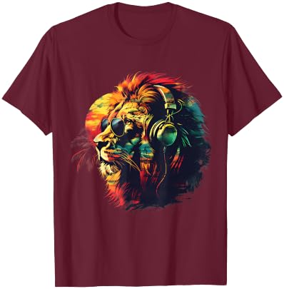Rasta Reggae Lion Of Judah Jamaican Reggae Music Headphone T-Shirt - T-Shirt | Maroon