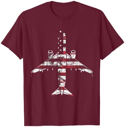Airplane Pilot American Flag USA Patriotic T-Shirt - T-Shirt | Maroon
