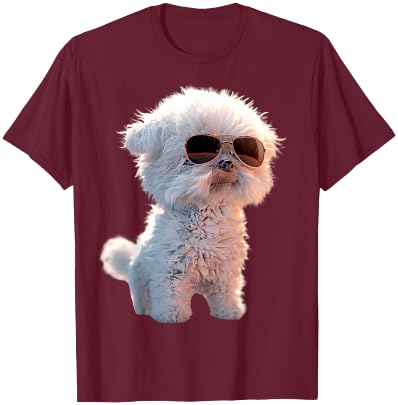 Maltese Bichon with Sunglasses Dog Love , Black, S T-Shirt - T-Shirt | Maroon