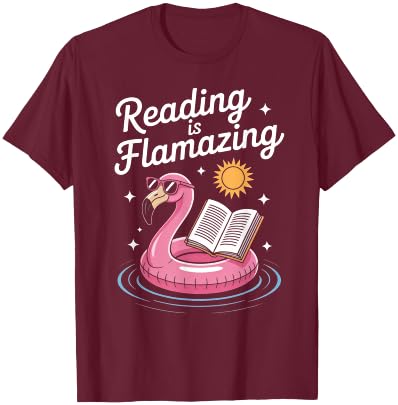 Reading is Flamazing Funny Book Lover Flamingo Reader T-Shirt - T-Shirt | Maroon