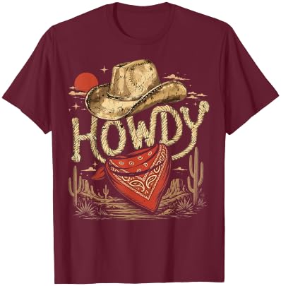 Western Cowboy Birthday Party Howdy T-Shirt - T-Shirt | Maroon