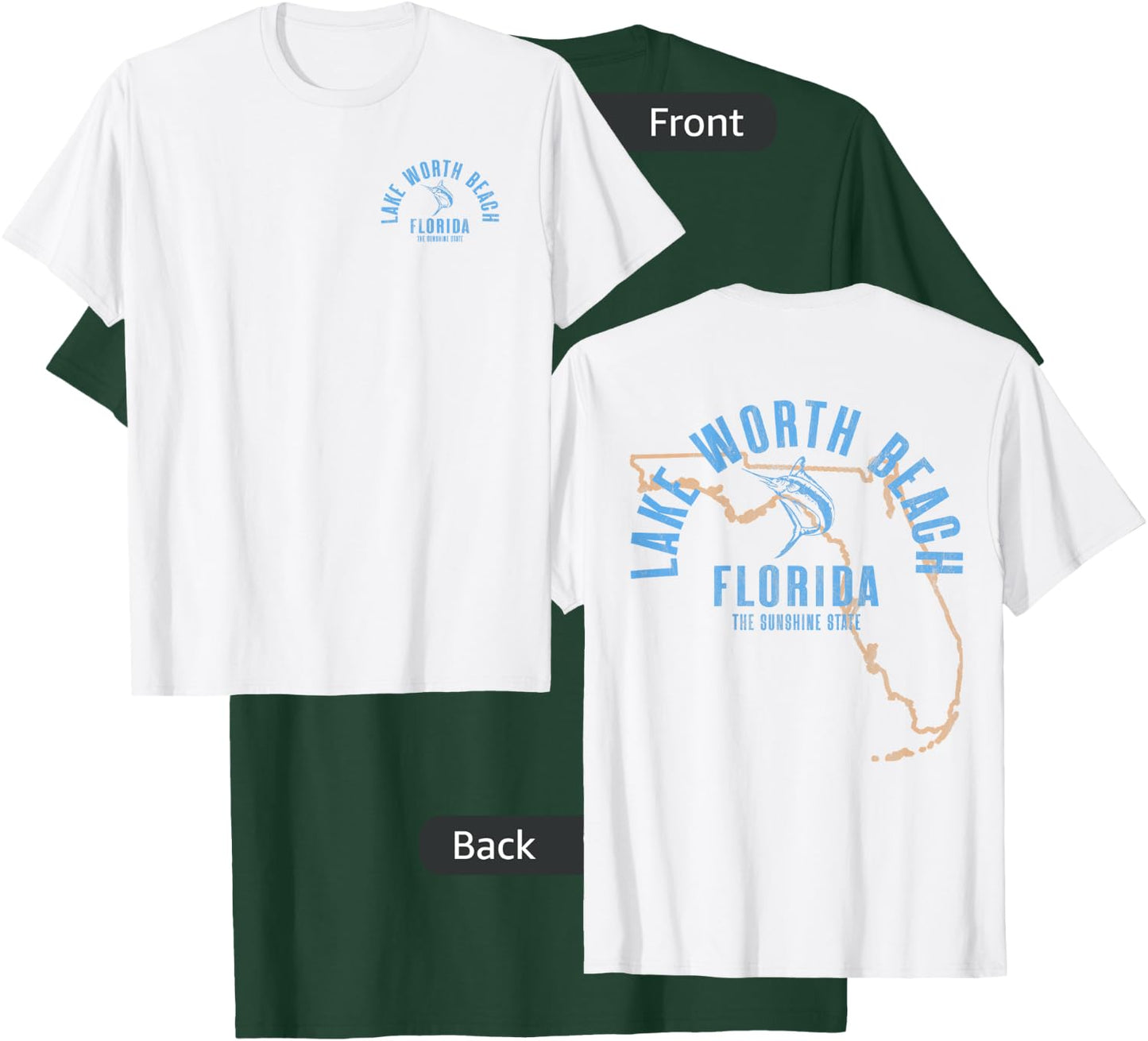 Lake Worth Beach Florida FL Retro Vintage Beach Front & Back Men Women T-Shirt - T-Shirt | Forest