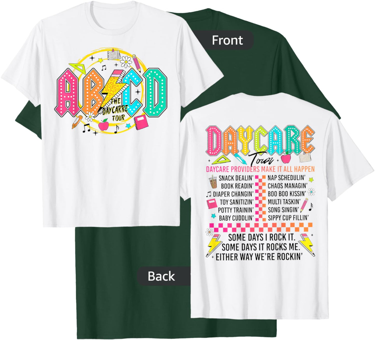 (2sided Front+Back) Retro The Daycare Tour, ABCD lightning T-Shirt - T-Shirt | Forest