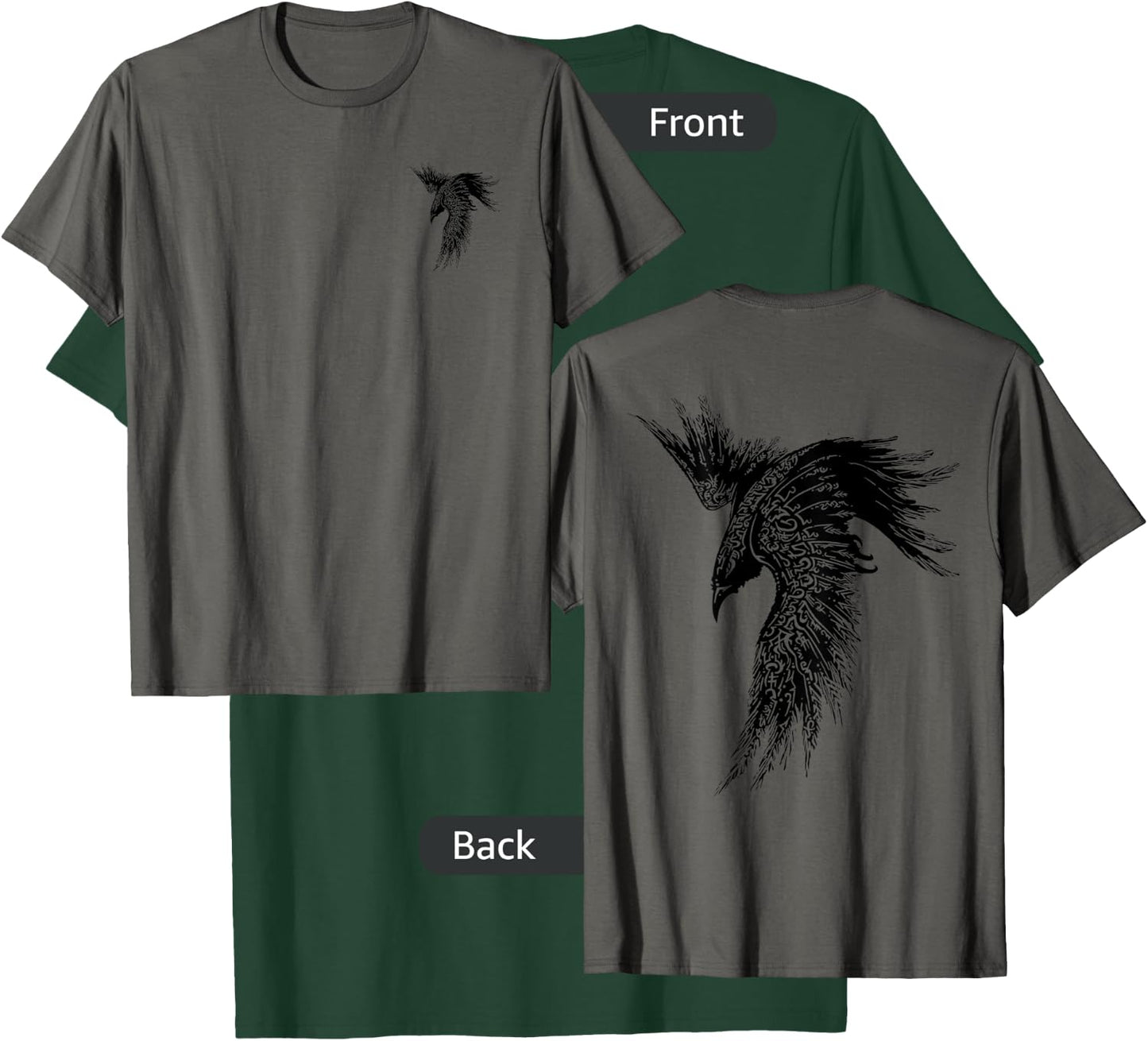 Viking Raven Norse Mythology DESIGN SMALL FRONT BIG ON BACK T-Shirt - T-Shirt | Forest