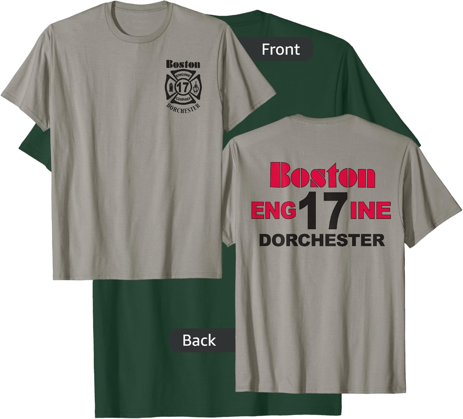 Boston Fire Department Engine 17 Dorchester - Dark Graphics T-Shirt - T-Shirt | Forest