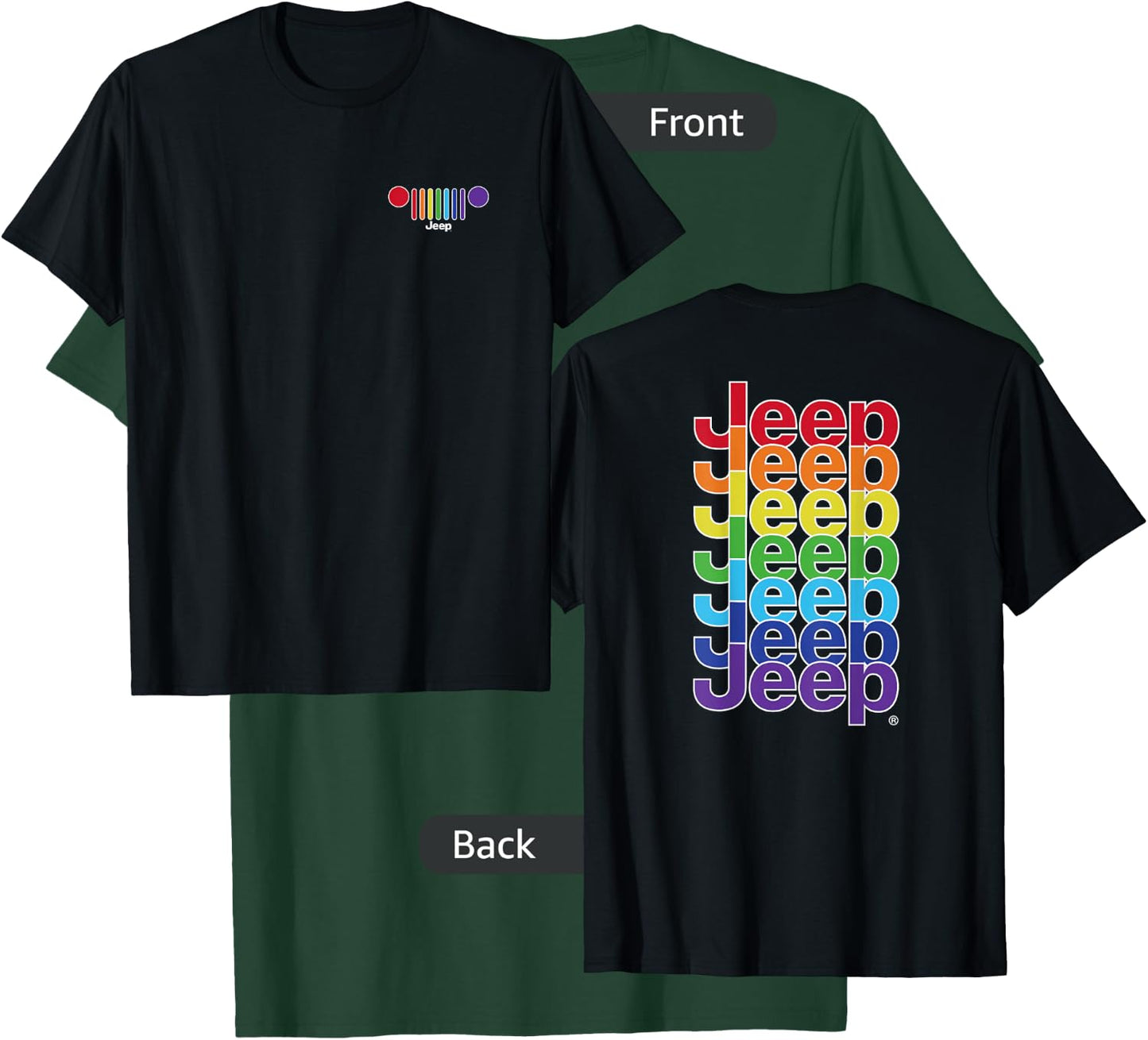 Jeep Grille Pride Flag - White Logo (Two-Sided) T-Shirt - T-Shirt | Forest