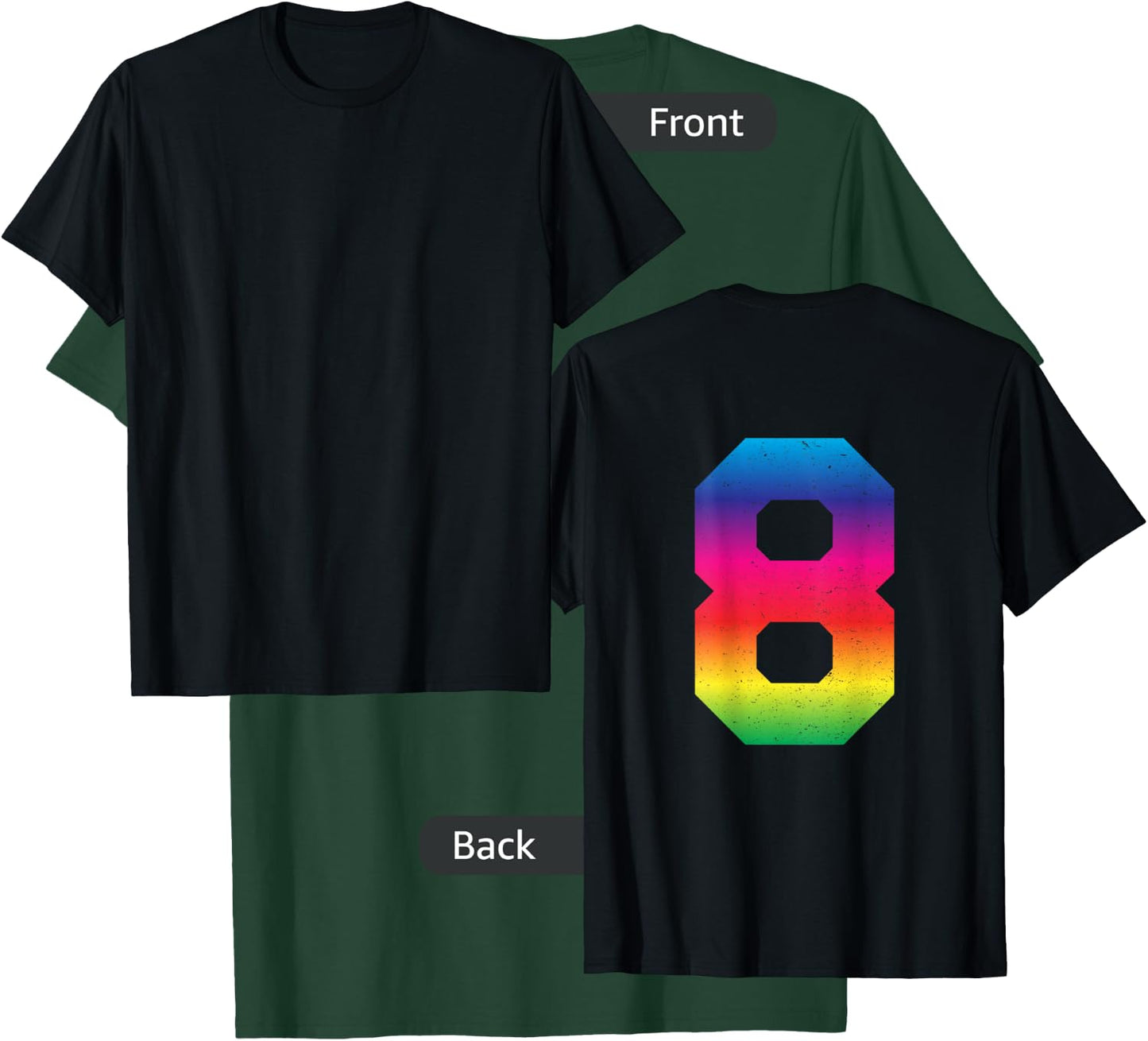 #8 Rainbow Sport Jersey Uniform Number, 8th Birthday T-Shirt - T-Shirt | Forest