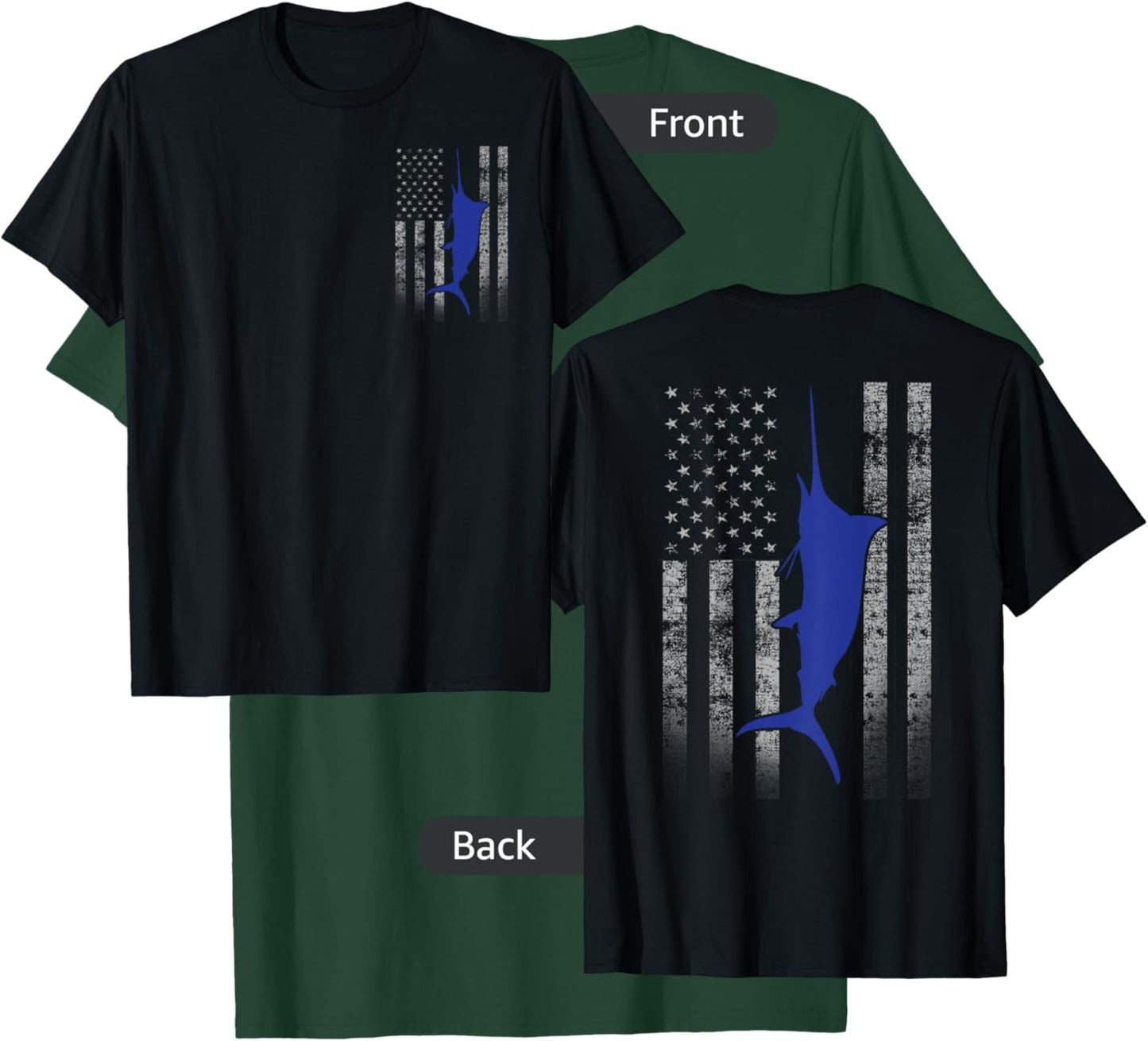 Two-Sided Marlin Flag Shirt - Blue Marlin on US Flag T-Shirt - T-Shirt | Forest