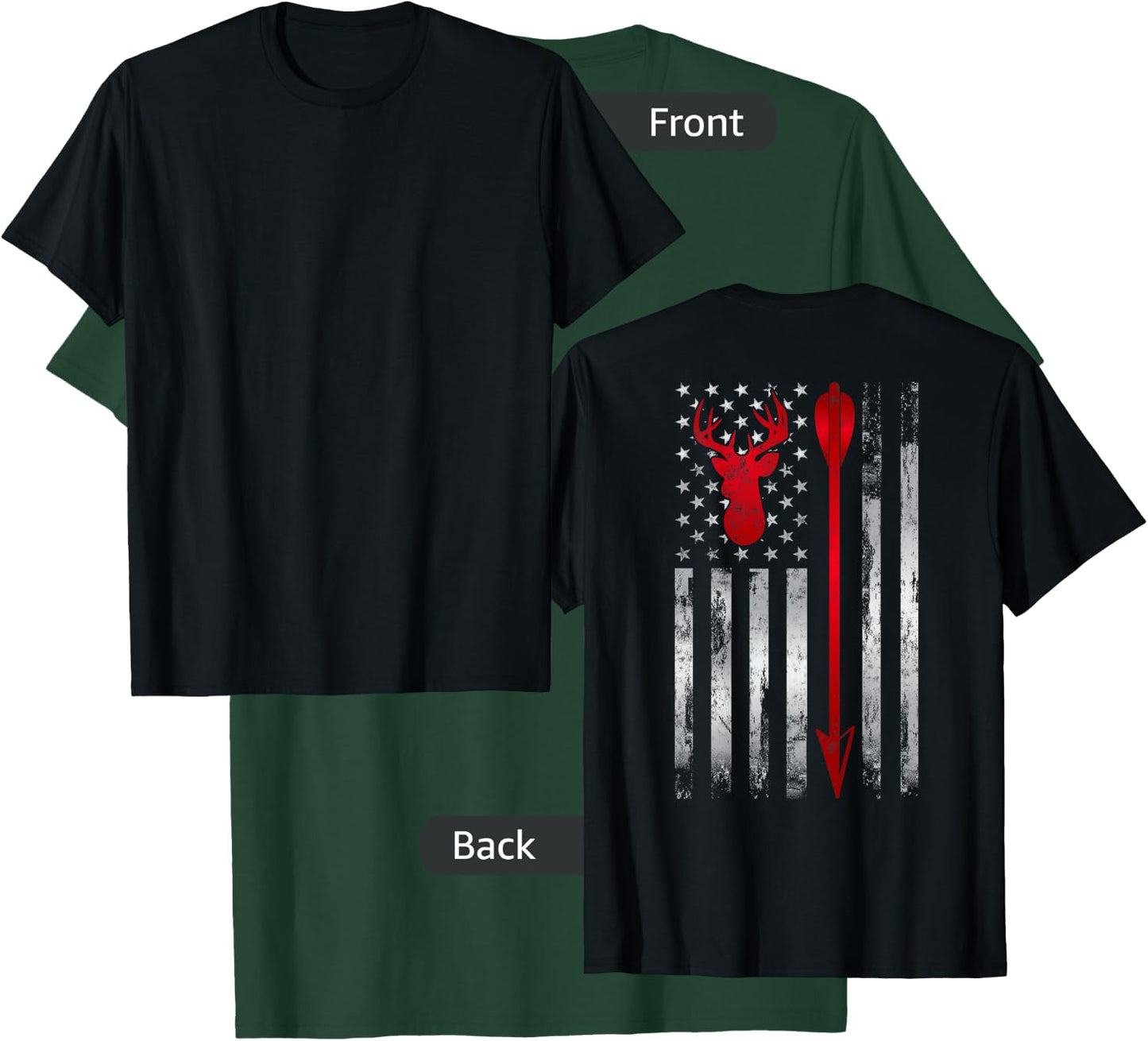 BowHunter Patriotic American USA flag Deer Bow Hunting T-Shirt - T-Shirt | Forest