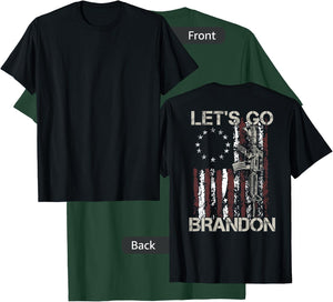 Gun American Flag Patriots Let's Go Brandon (on back) T-Shirt - T-Shirt | Forest