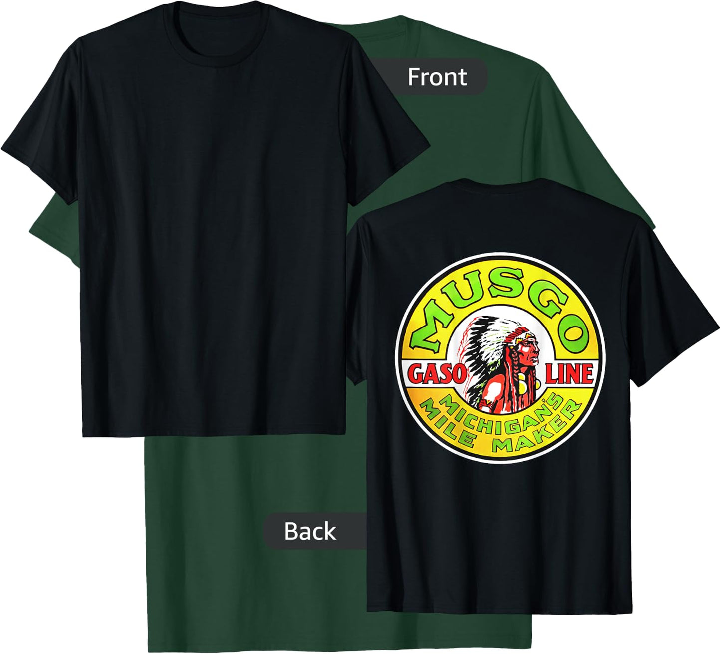 Back Only Print Retro Vintage Gas Station Musgo Gasoline T-Shirt - T-Shirt | Forest