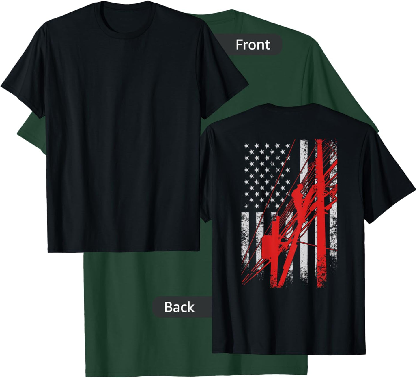 Lineman Shirt - USA Flag design (printed on back) T-Shirt - T-Shirt | Forest