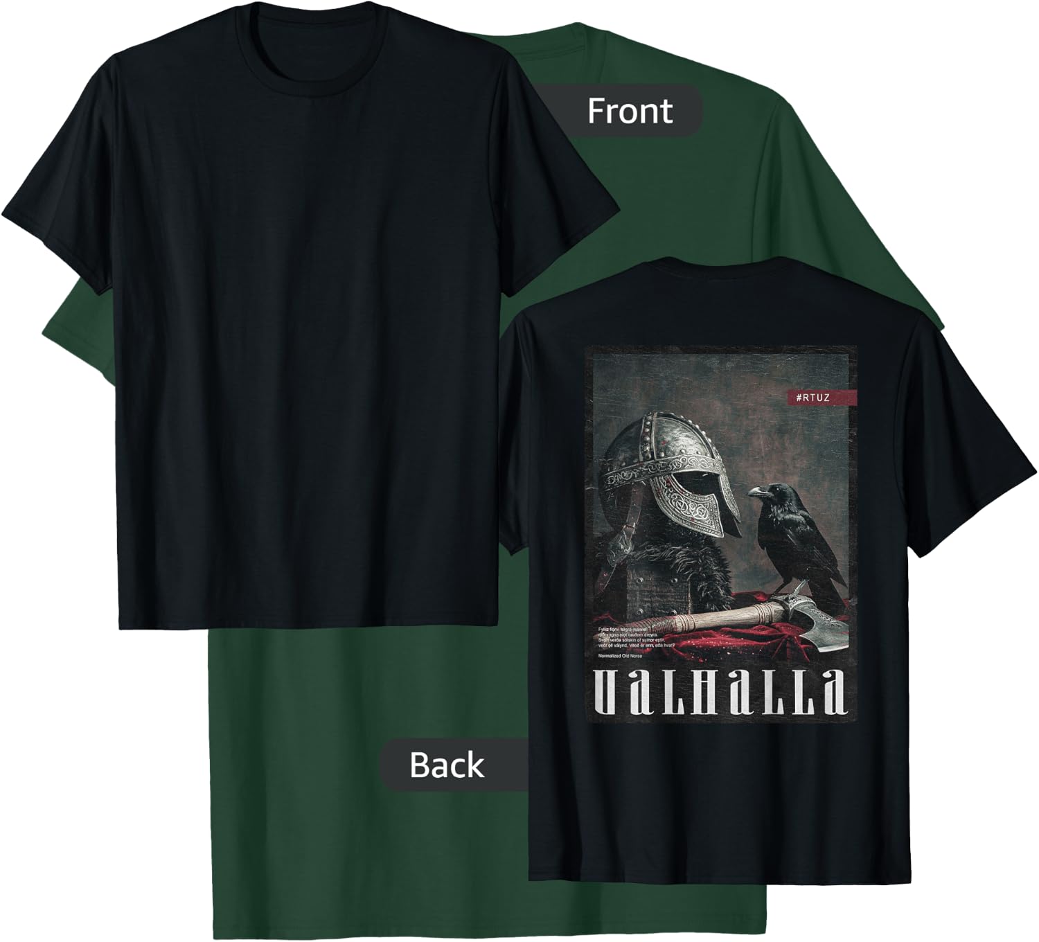 Valhalla Odin Thor Runes Helmet Warrior Backprint Viking T-Shirt - T-Shirt | Forest