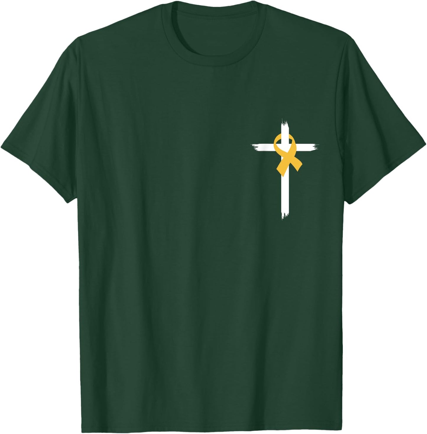 Christian Cross Jesus Gold Ribbon Childhood Cancer Awareness T-Shirt - T-Shirt | Forest