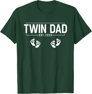 Twin Dad Est. 2025 Father of Twins New Dad Daddy Fathers Day T-Shirt - T-Shirt | Forest