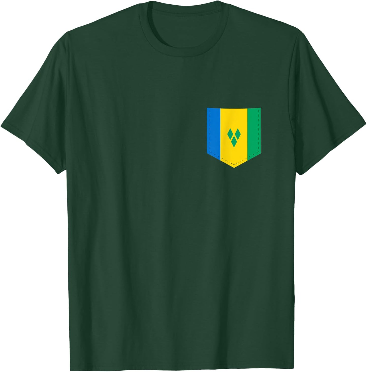Saint Vincent Flag with Printed Vincentians Flag Pocket T-Shirt - T-Shirt | Forest