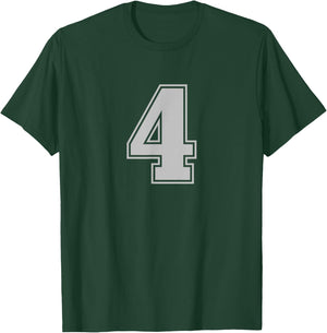 Number #4 Silver Sports Fan Jersey Number T-Shirt - T-Shirt | Forest
