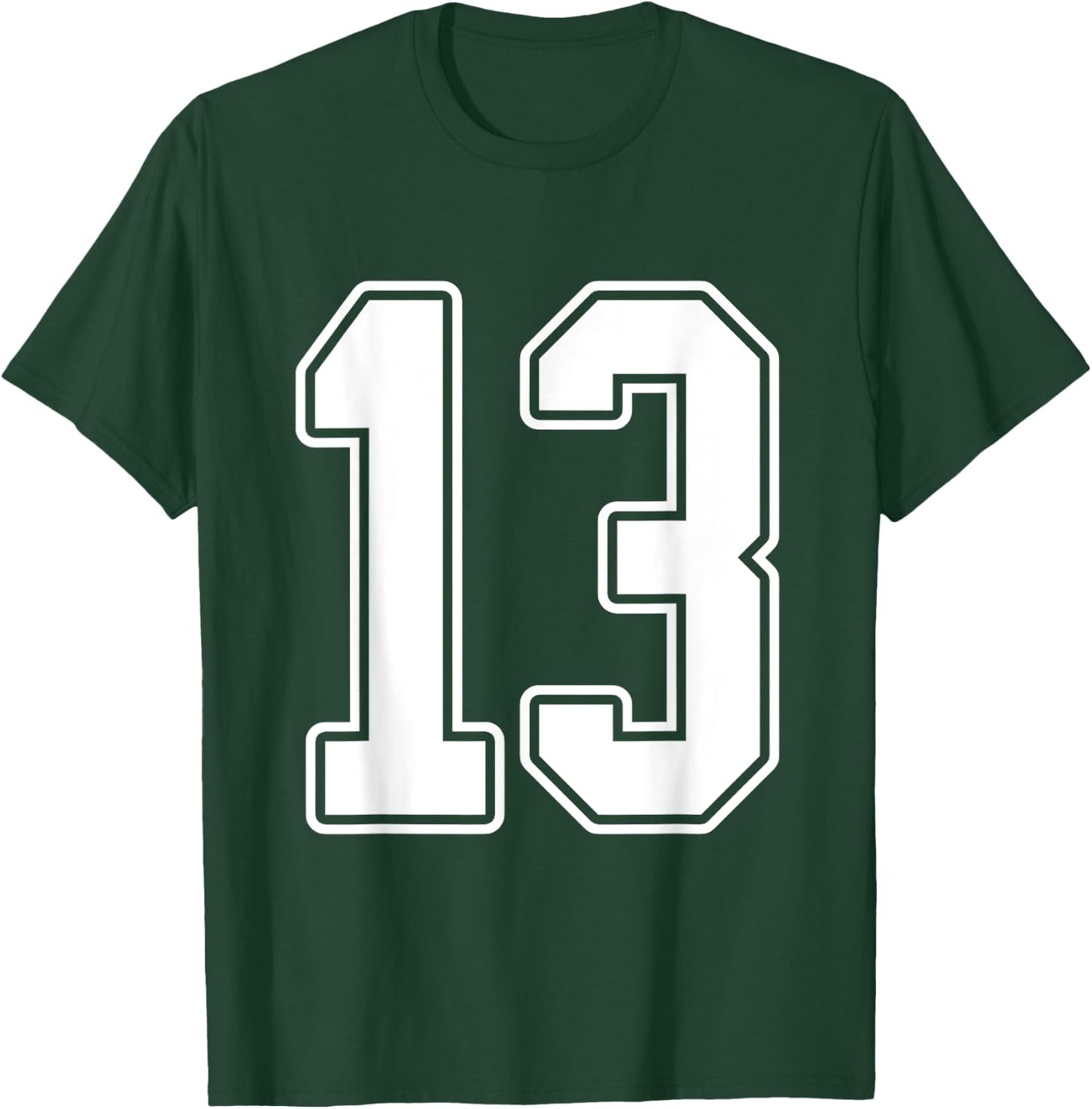 #13 White Outline Number 13 Sports Fan Jersey Style T-Shirt - T-Shirt | Forest