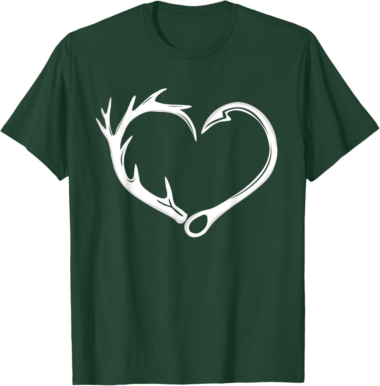 Hunting Heart Deer Antlers Fishing Hook Deer Turkey Hunter T-Shirt - T-Shirt | Forest