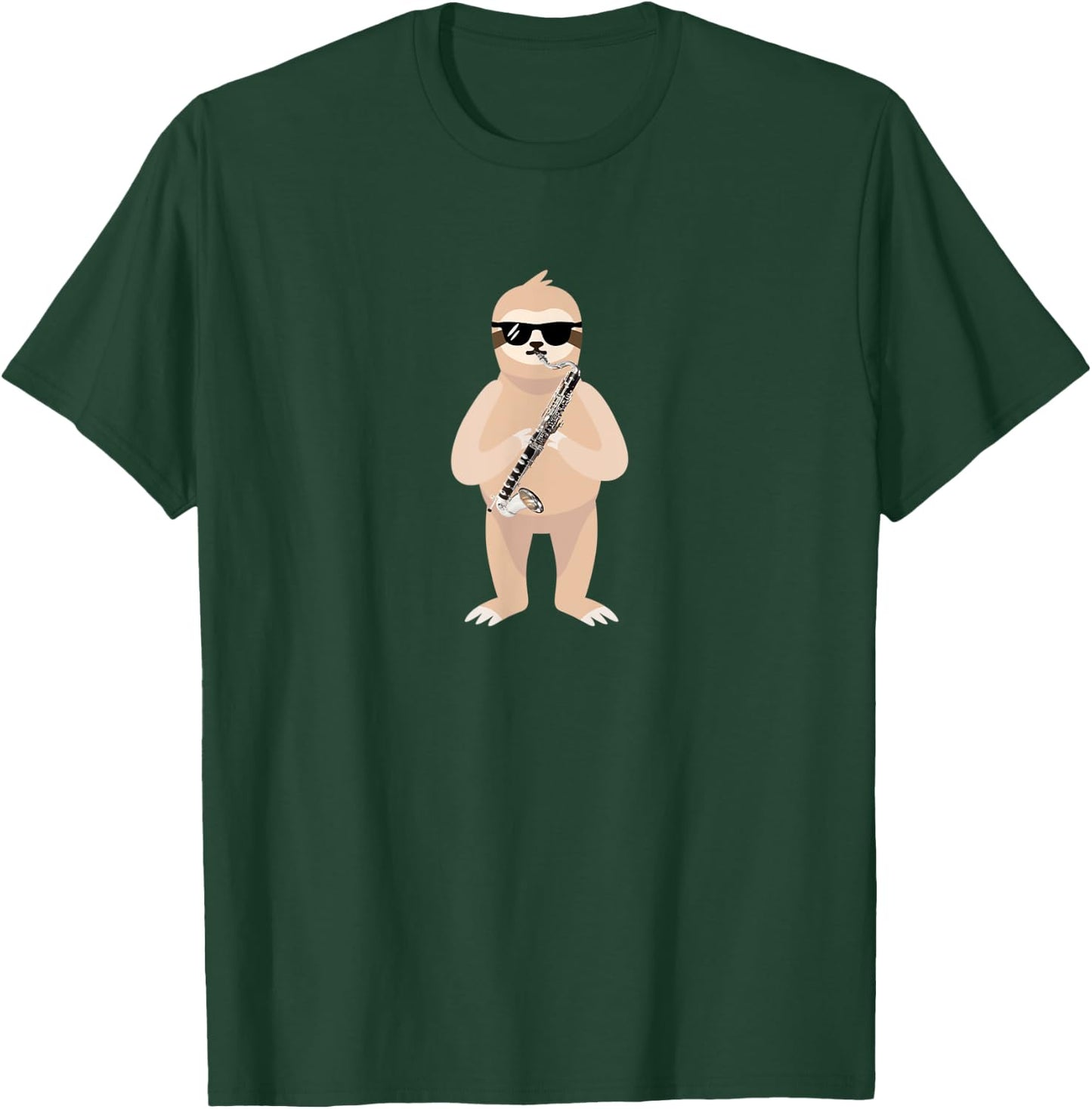 Funny Sloth Wearing Sunglasses Playing Bass Clarinet T-Shirt - T-Shirt | Forest