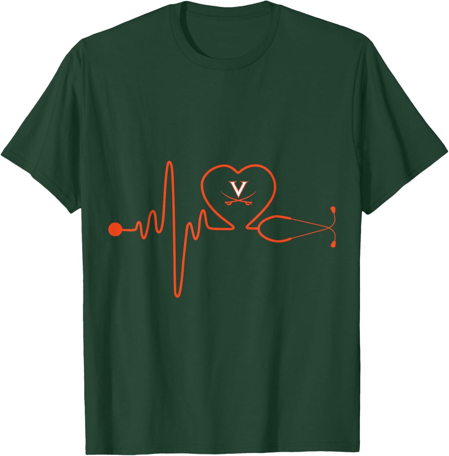 Virginia Cavaliers Nurse Stethoscope Heartbeat T-Shirt - T-Shirt | Forest
