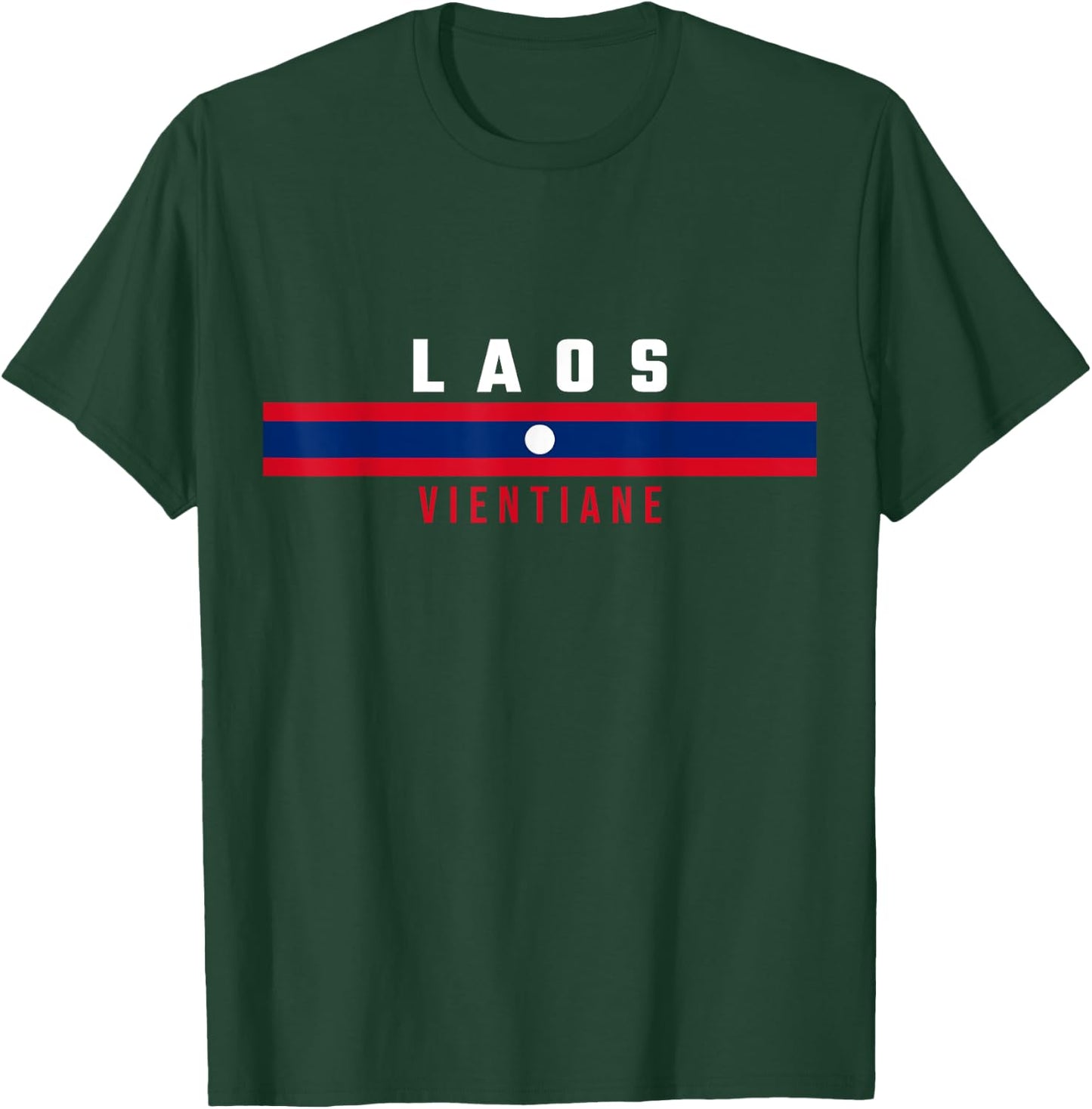 Lao flag with text LAOS-VIENTIANE in capital letters T-Shirt - T-Shirt | Forest