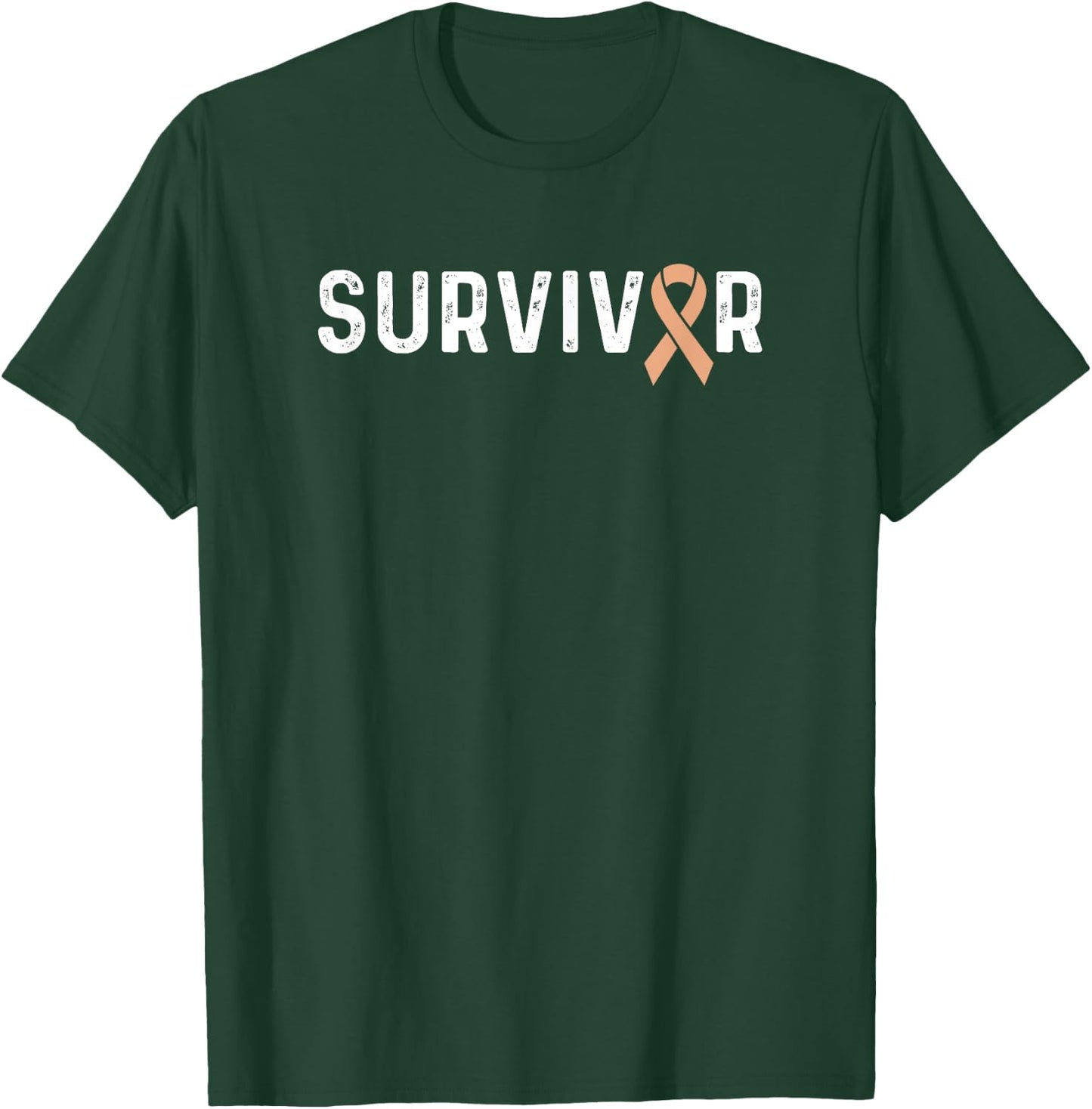 Uterine Cancer Awareness Peach Ribbon Survivor Remission T-Shirt - T-Shirt | Forest