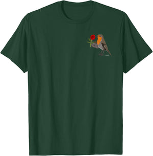 Red Rose Robin Flowers Bird Valentine's Day Cute T-Shirt - T-Shirt | Forest