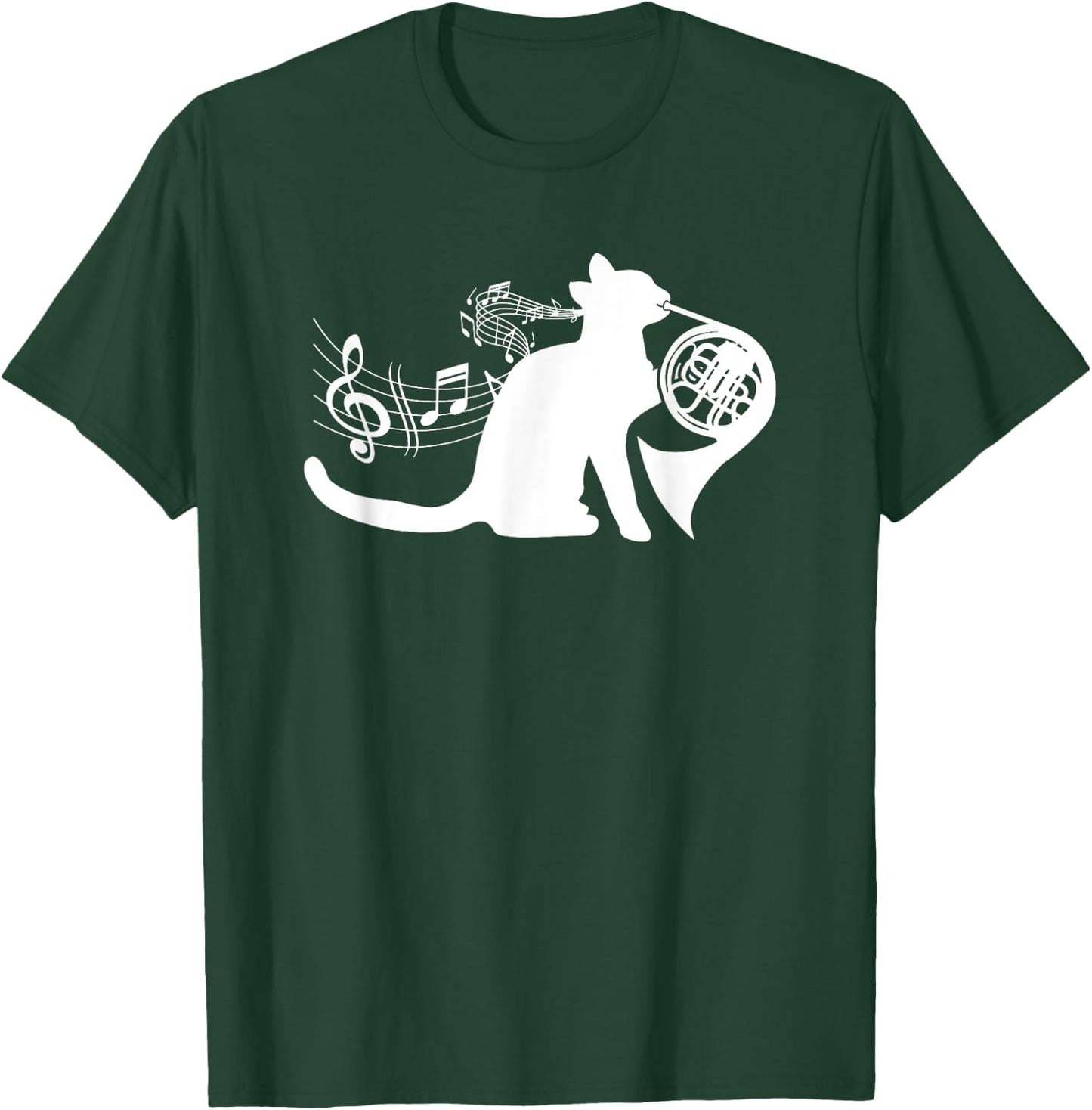 Cool Cat Playing French Horn Musician Orchestra Music T-Shirt - T-Shirt | Forest
