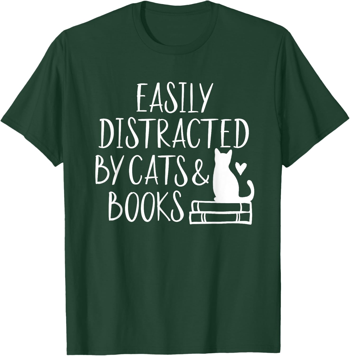 Easily Distracted by Cats and Books - Cute Book Lover Small T-Shirt - T-Shirt | Forest