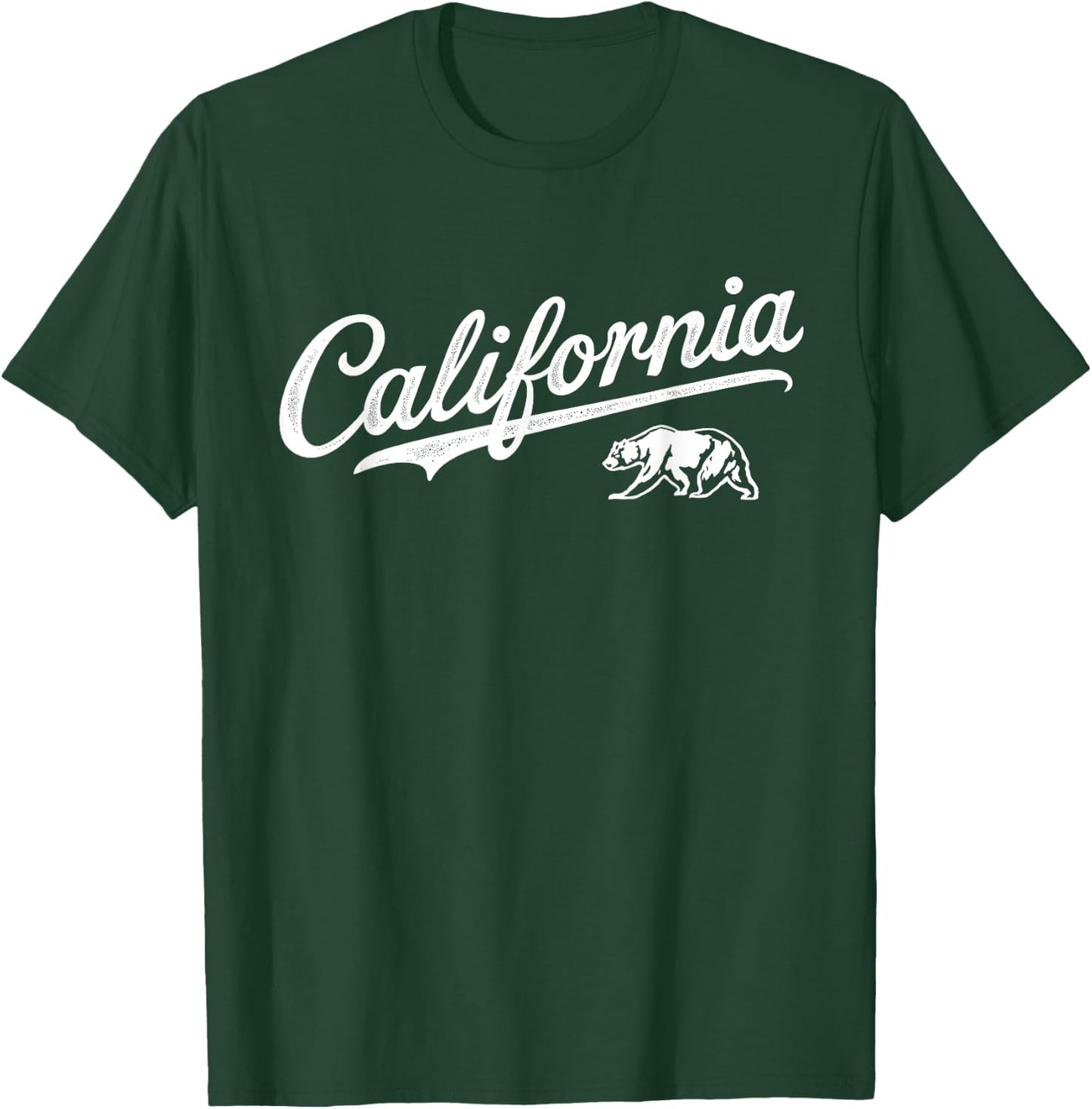California - CA, Retro Vintage Script Bear Design T-Shirt - T-Shirt | Forest