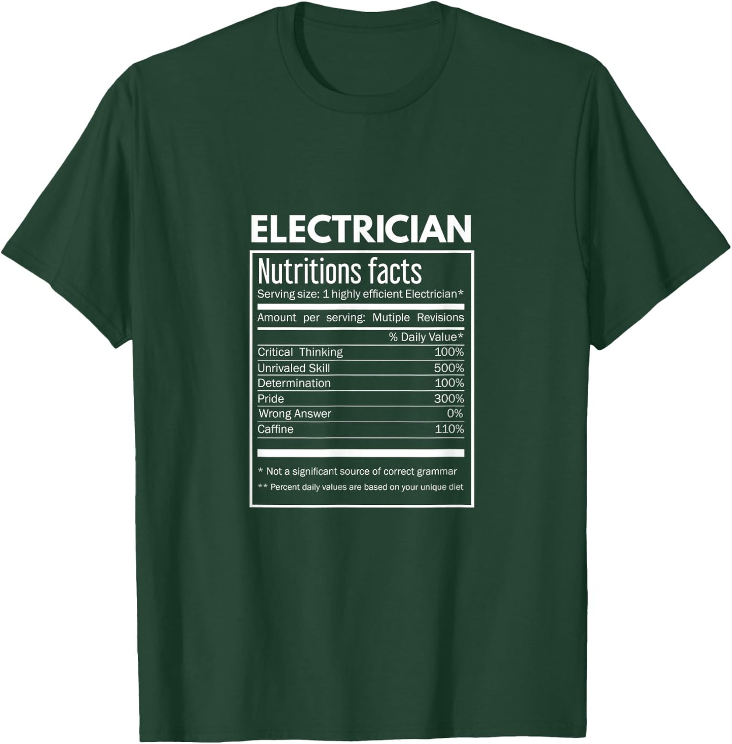 Electrician T Shirt - Electrician Funny Nutrition Facts T-Shirt - T-Shirt | Forest