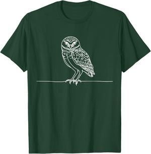 Line Art Bird & Ornithologist Burrowing Owl T-Shirt - T-Shirt | Forest
