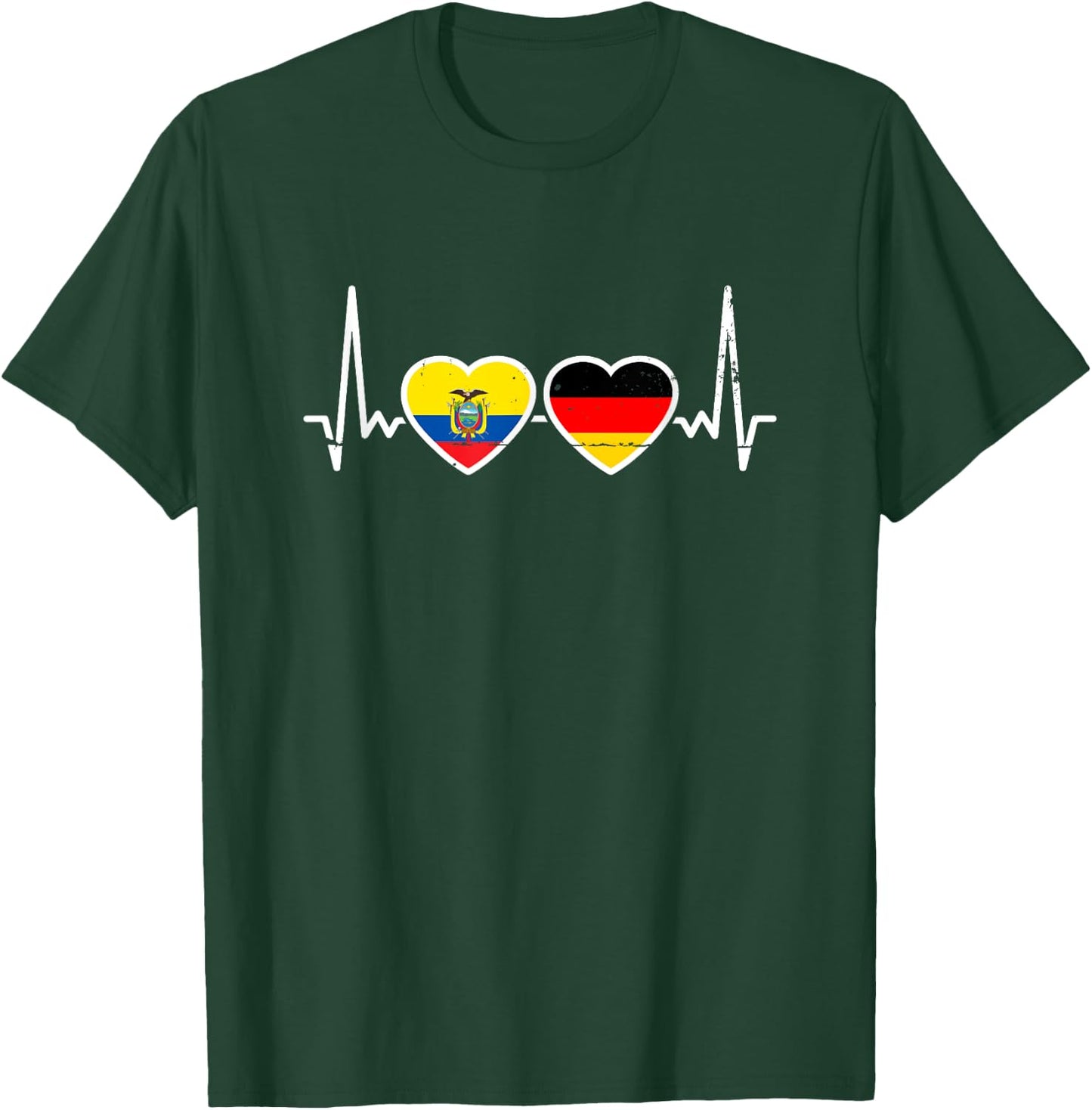 Ecuador Deutschland Vintage Herzschlag Flagge Ecuadorianer T-Shirt - T-Shirt | Forest