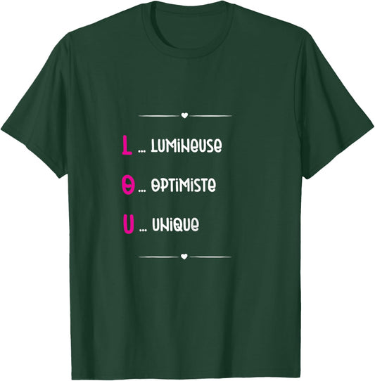 Lou Prenom Personnalisé Femme Cadeau Prenom Lou Girls' , Black T-Shirt - T-Shirt | Forest