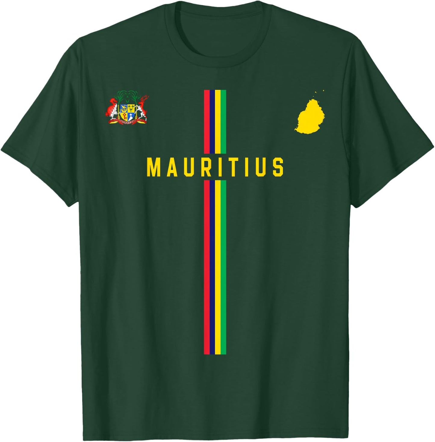 Flag of Mauritius, Silhouette Map of Mauritius, Coat of Arms , Black, S T-Shirt - T-Shirt | Forest