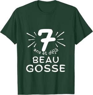 Child 7 years old and already handsome kid. phrase humor for gift boy , Black, 2 T-Shirt - T-Shirt | Forest