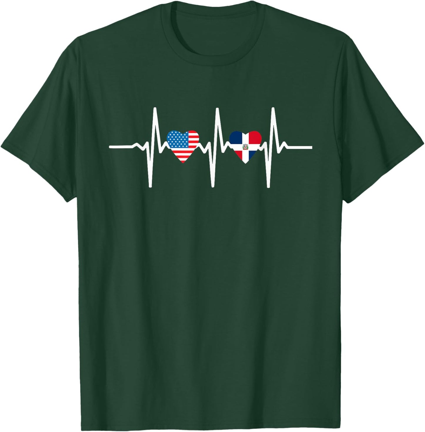 Half Dominican American Dominicana Republic Flag Heartbeat T-Shirt - T-Shirt | Forest