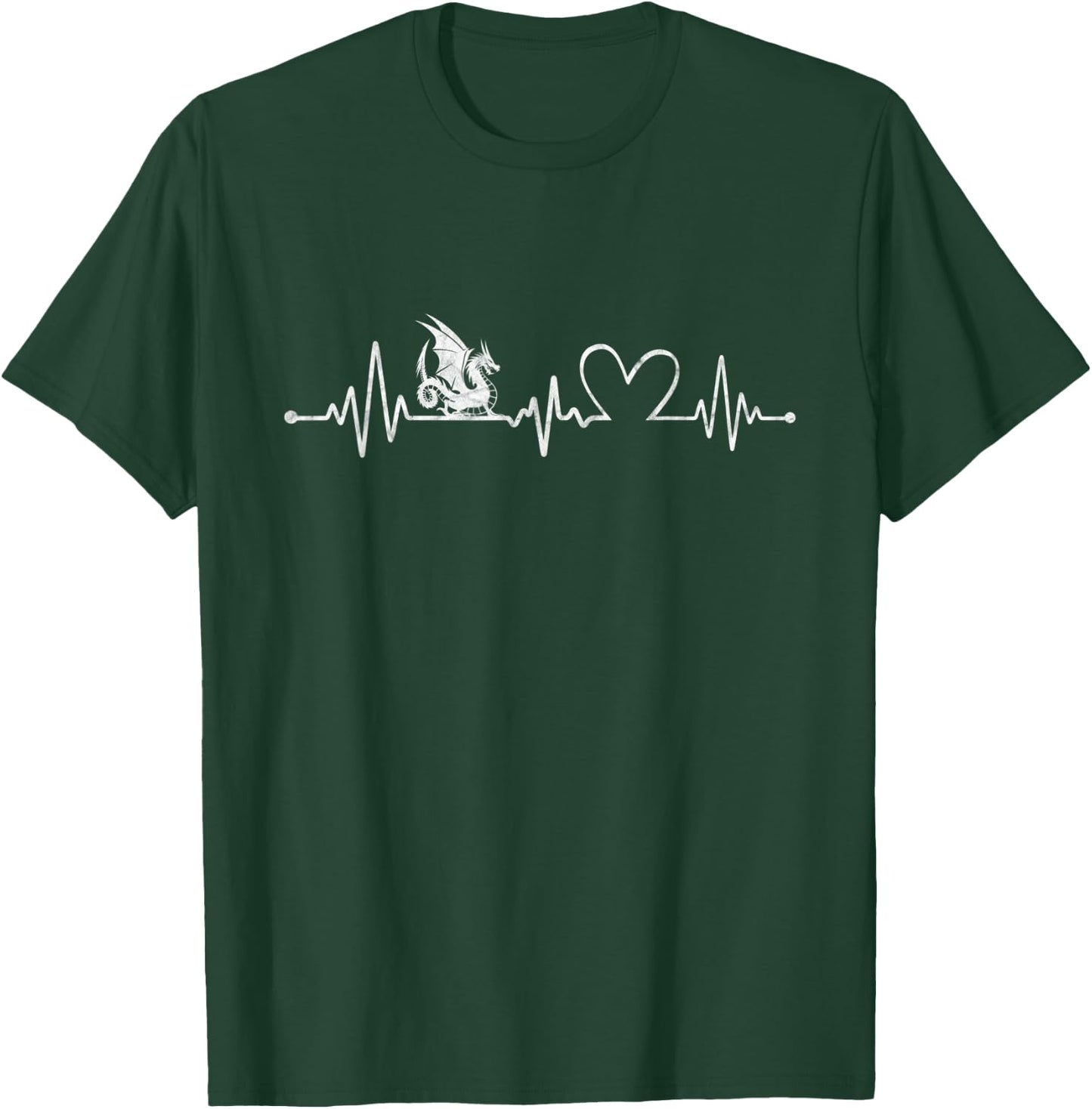 Distressed Dragon With Heartbeat Graphic Dragon Lover T-Shirt - T-Shirt | Forest