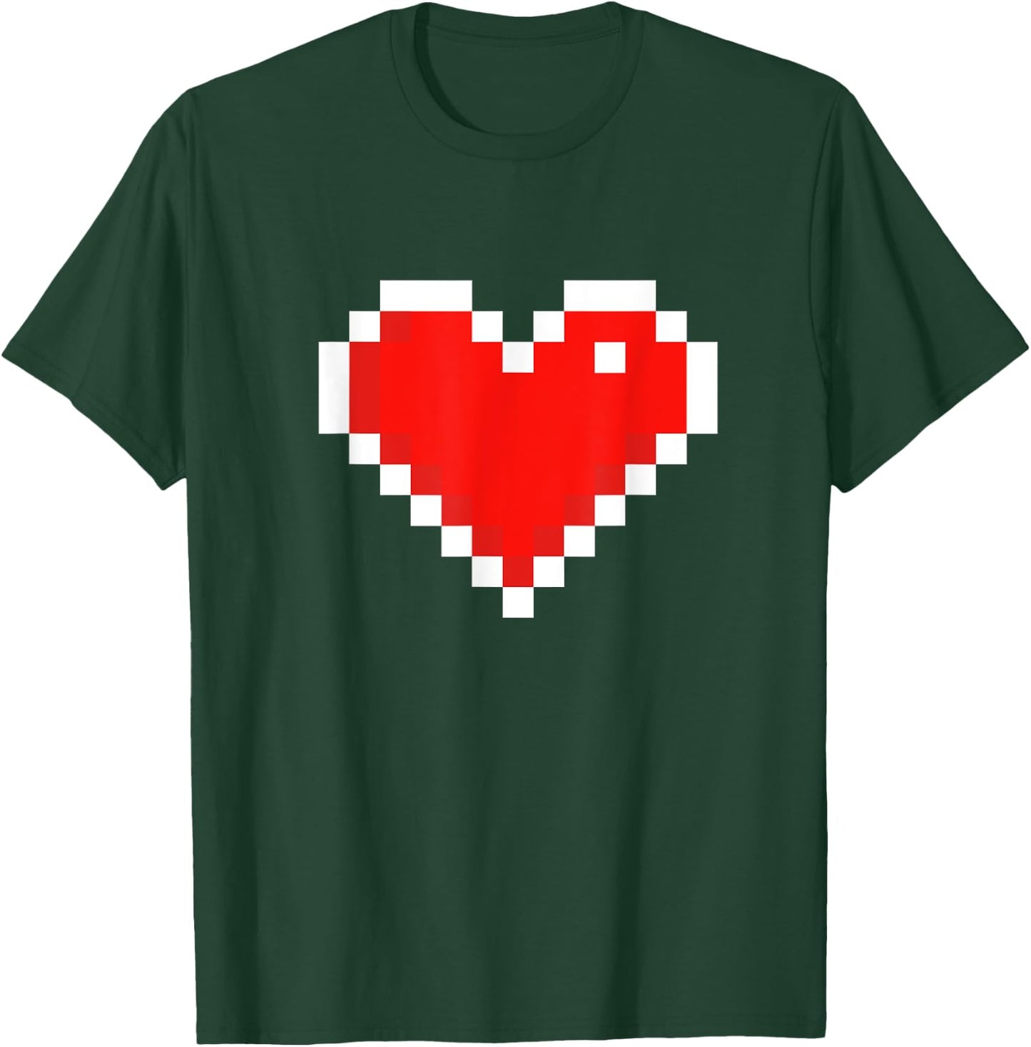 Old 8 Bit Heart Arcade Retro Pixel Gamer Valentine's Day T-Shirt - T-Shirt | Forest