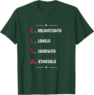 Elsa Prenom Personnalisé Femme Cadeau Prenom Elsa Girls' , Black, Female X-Small T-Shirt - T-Shirt | Forest