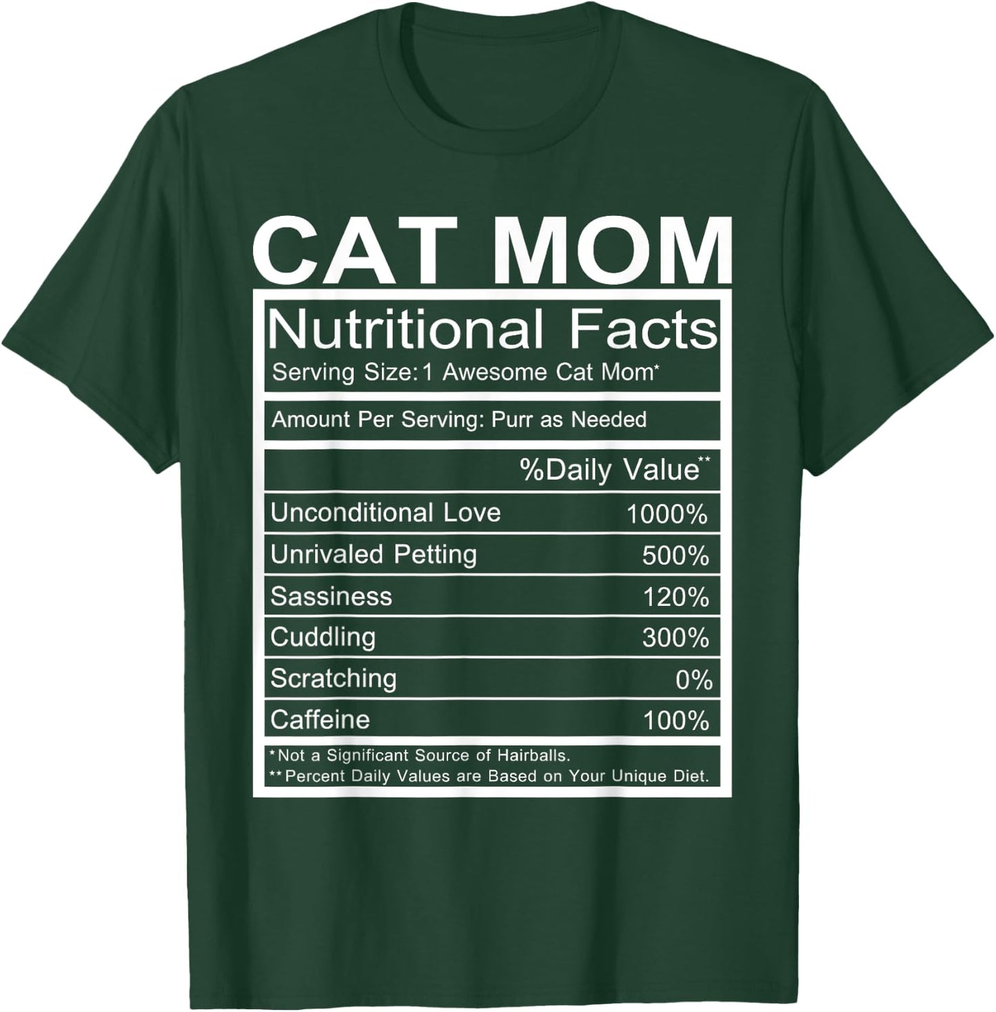 Cat Mom Nutritional Facts Label Cat Lovers Funny Gift T-Shirt - T-Shirt | Forest