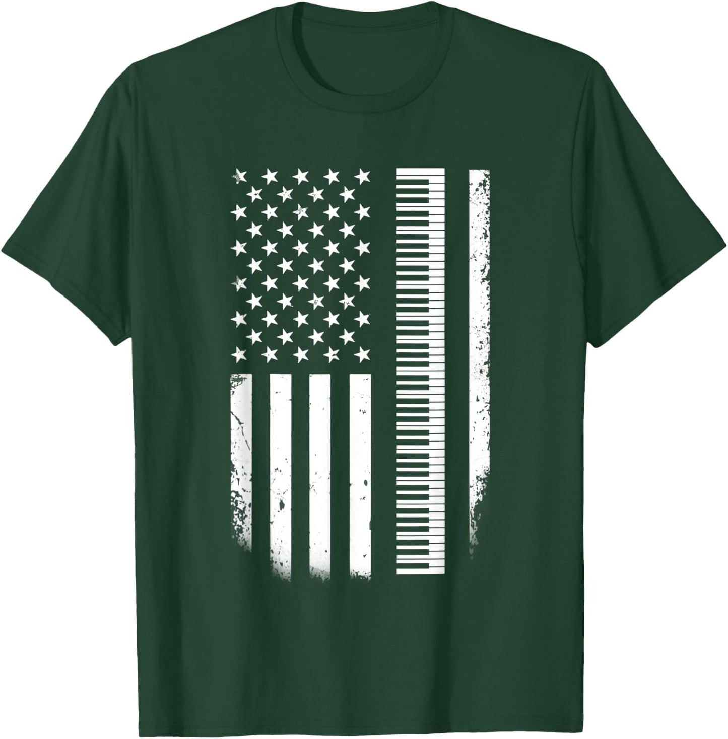 Keyboard Piano American Flag Patriotic Pianist Musician Kids Men T-Shirt - T-Shirt | Forest