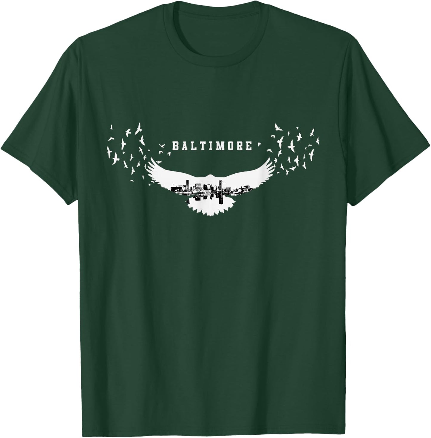 Baltimore City Skyline Inside Raven Silhouette T-Shirt - T-Shirt | Forest