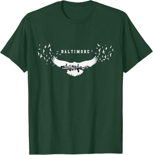 Baltimore City Skyline Inside Raven Silhouette T-Shirt - T-Shirt | Forest