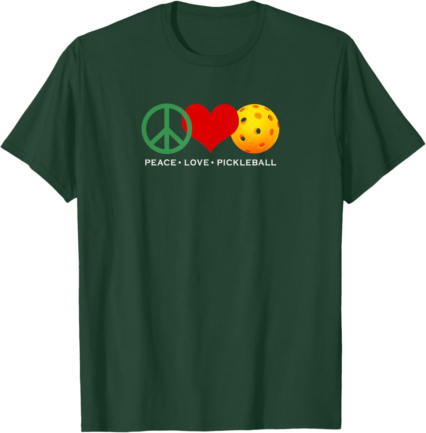 Peace, Love & Pickleball | Men & Women | I Love Pickleball T-Shirt - T-Shirt | Forest